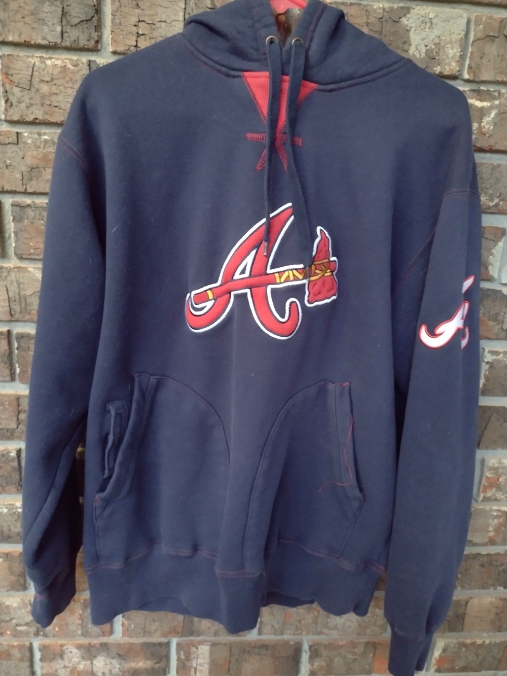 Vintage Majestic Atlanta Braves Hoodie Sweatshirt Men's L Blue Red MLB Baseball